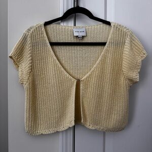 Pink Rose Yellow Crochet Short Sleeve Knit Cardigan
